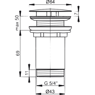 Донный клапан для раковины AlcaPlast клик-клак 5/4" цельнометаллический с большой пробкой A396